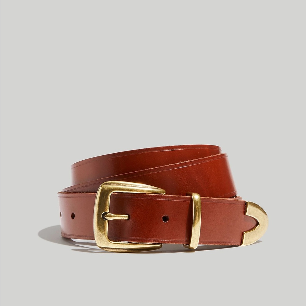 Madewell Brown Leather Belt with Gold Buckle